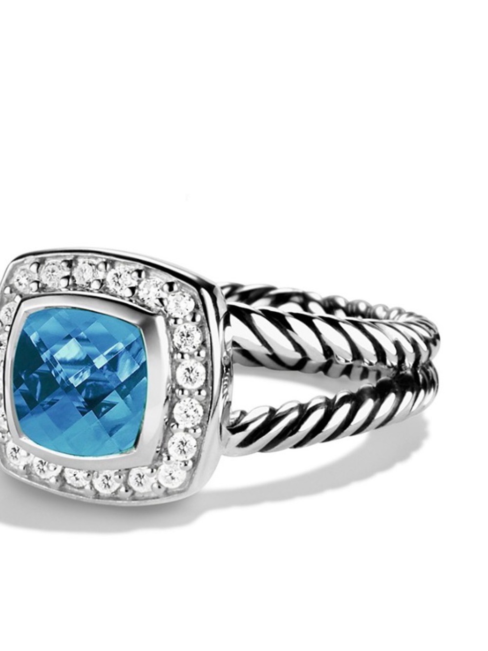 David Yurman Silver Cable Pendant Necklace,Ring, Bracelet Set BlueTopaz/Diamonds - Picture 9 of 13